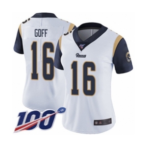 Women's Los Angeles Rams #16 Jared Goff White Vapor Untouchable Limited Player 100th Season Football Jersey