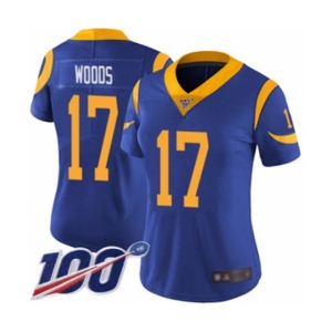 Women's Los Angeles Rams #17 Robert Woods Royal Blue Alternate Vapor Untouchable Limited Player 100th Season Football Jersey