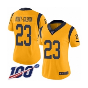 Women's Los Angeles Rams #23 Nickell Robey-Coleman Limited Gold Rush Vapor Untouchable 100th Season Football Jersey