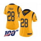 Women's Los Angeles Rams #28 Marshall Faulk Limited Gold Rush Vapor Untouchable 100th Season Football Jersey