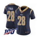 Women's Los Angeles Rams #28 Marshall Faulk Navy Blue Team Color Vapor Untouchable Limited Player 100th Season Football Jersey