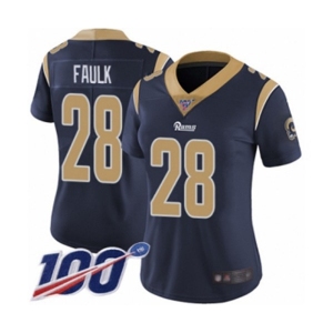 Women's Los Angeles Rams #28 Marshall Faulk Navy Blue Team Color Vapor Untouchable Limited Player 100th Season Football Jersey