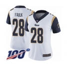 Women's Los Angeles Rams #28 Marshall Faulk White Vapor Untouchable Limited Player 100th Season Football Jersey