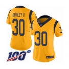 Women's Los Angeles Rams #30 Todd Gurley Limited Gold Rush Vapor Untouchable 100th Season Football Jersey