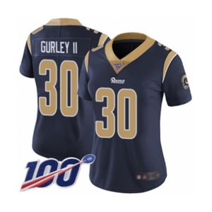 Women's Los Angeles Rams #30 Todd Gurley Navy Blue Team Color Vapor Untouchable Limited Player 100th Season Football Jersey