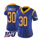 Women's Los Angeles Rams #30 Todd Gurley Royal Blue Alternate Vapor Untouchable Limited Player 100th Season Football Jersey