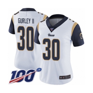 Women's Los Angeles Rams #30 Todd Gurley White Vapor Untouchable Limited Player 100th Season Football Jersey