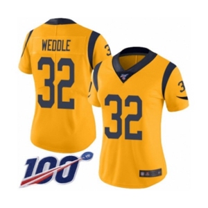 Women's Los Angeles Rams #32 Eric Weddle Limited Gold Rush Vapor Untouchable 100th Season Football Jersey