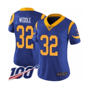 Women's Los Angeles Rams #32 Eric Weddle Royal Blue Alternate Vapor Untouchable Limited Player 100th Season Football Jersey