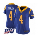 Women's Los Angeles Rams #4 Greg Zuerlein Royal Blue Alternate Vapor Untouchable Limited Player 100th Season Football Jersey