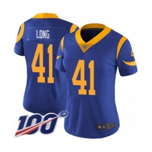 Women's Los Angeles Rams #41 David Long Royal Blue Alternate Vapor Untouchable Limited Player 100th Season Football Jersey