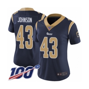 Women's Los Angeles Rams #43 John Johnson Navy Blue Team Color Vapor Untouchable Limited Player 100th Season Football Jersey