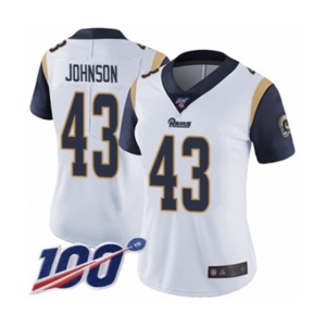 Women's Los Angeles Rams #43 John Johnson White Vapor Untouchable Limited Player 100th Season Football Jersey