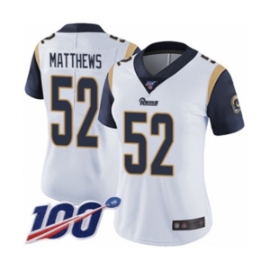 Women's Los Angeles Rams #52 Clay Matthews White Vapor Untouchable Limited Player 100th Season Football Jersey