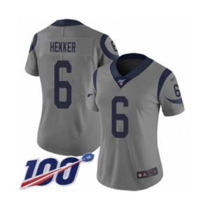 Women's Los Angeles Rams #6 Johnny Hekker Limited Gray Inverted Legend 100th Season Football Jersey