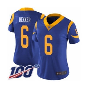 Women's Los Angeles Rams #6 Johnny Hekker Royal Blue Alternate Vapor Untouchable Limited Player 100th Season Football Jersey