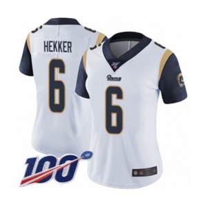 Women's Los Angeles Rams #6 Johnny Hekker White Vapor Untouchable Limited Player 100th Season Football Jersey