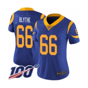 Women's Los Angeles Rams #66 Austin Blythe Royal Blue Alternate Vapor Untouchable Limited Player 100th Season Football Jersey