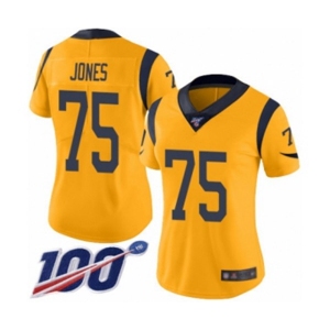 Women's Los Angeles Rams #75 Deacon Jones Limited Gold Rush Vapor Untouchable 100th Season Football Jersey