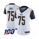 Women's Los Angeles Rams #75 Deacon Jones White Vapor Untouchable Limited Player 100th Season Football Jersey