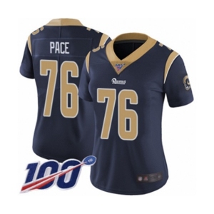 Women's Los Angeles Rams #76 Orlando Pace Navy Blue Team Color Vapor Untouchable Limited Player 100th Season Football Jersey