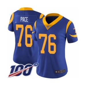 Women's Los Angeles Rams #76 Orlando Pace Royal Blue Alternate Vapor Untouchable Limited Player 100th Season Football Jersey