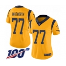 Women's Los Angeles Rams #77 Andrew Whitworth Limited Gold Rush Vapor Untouchable 100th Season Football Jersey