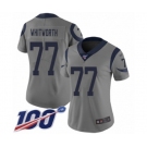 Women's Los Angeles Rams #77 Andrew Whitworth Limited Gray Inverted Legend 100th Season Football Jersey