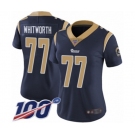 Women's Los Angeles Rams #77 Andrew Whitworth Navy Blue Team Color Vapor Untouchable Limited Player 100th Season Football Jersey