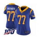 Women's Los Angeles Rams #77 Andrew Whitworth Royal Blue Alternate Vapor Untouchable Limited Player 100th Season Football Jersey