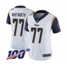 Women's Los Angeles Rams #77 Andrew Whitworth White Vapor Untouchable Limited Player 100th Season Football Jersey