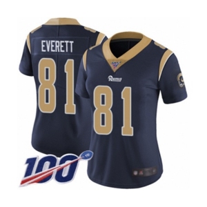 Women's Los Angeles Rams #81 Gerald Everett Navy Blue Team Color Vapor Untouchable Limited Player 100th Season Football Jersey