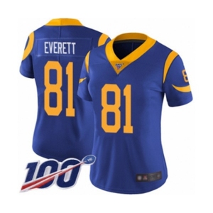 Women's Los Angeles Rams #81 Gerald Everett Royal Blue Alternate Vapor Untouchable Limited Player 100th Season Football Jersey