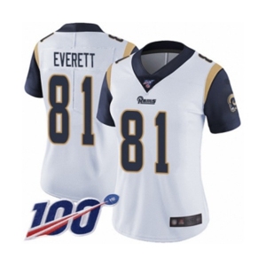 Women's Los Angeles Rams #81 Gerald Everett White Vapor Untouchable Limited Player 100th Season Football Jersey