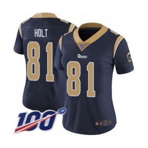 Women's Los Angeles Rams #81 Torry Holt Navy Blue Team Color Vapor Untouchable Limited Player 100th Season Football Jersey