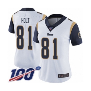 Women's Los Angeles Rams #81 Torry Holt White Vapor Untouchable Limited Player 100th Season Football Jersey