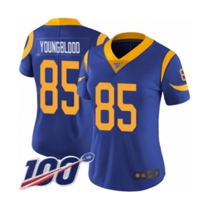 Women's Los Angeles Rams #85 Jack Youngblood Royal Blue Alternate Vapor Untouchable Limited Player 100th Season Football Jersey