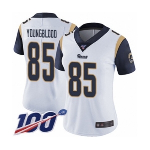 Women's Los Angeles Rams #85 Jack Youngblood White Vapor Untouchable Limited Player 100th Season Football Jersey