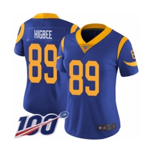 Women's Los Angeles Rams #89 Tyler Higbee Royal Blue Alternate Vapor Untouchable Limited Player 100th Season Football Jersey