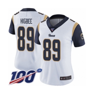 Women's Los Angeles Rams #89 Tyler Higbee White Vapor Untouchable Limited Player 100th Season Football Jersey