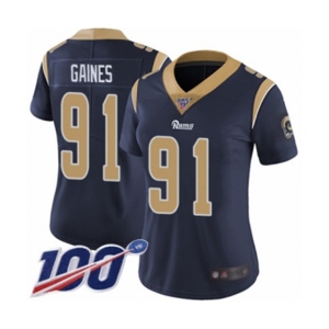Women's Los Angeles Rams #91 Greg Gaines Navy Blue Team Color Vapor Untouchable Limited Player 100th Season Football Jersey