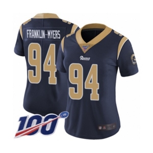 Women's Los Angeles Rams #94 John Franklin-Myers Navy Blue Team Color Vapor Untouchable Limited Player 100th Season Football Jersey