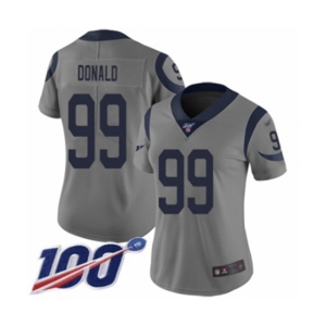 Women's Los Angeles Rams #99 Aaron Donald Limited Gray Inverted Legend 100th Season Football Jersey