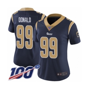 Women's Los Angeles Rams #99 Aaron Donald Navy Blue Team Color Vapor Untouchable Limited Player 100th Season Football Jersey