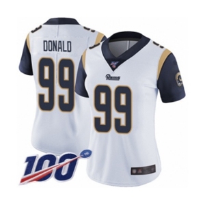 Women's Los Angeles Rams #99 Aaron Donald White Vapor Untouchable Limited Player 100th Season Football Jersey