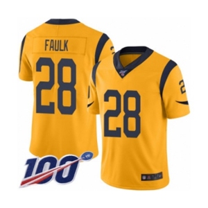 Youth Los Angeles Rams #28 Marshall Faulk Limited Gold Rush Vapor Untouchable 100th Season Football Jersey