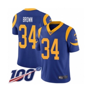 Youth Los Angeles Rams #34 Malcolm Brown Royal Blue Alternate Vapor Untouchable Limited Player 100th Season Football Jersey