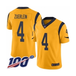 Youth Los Angeles Rams #4 Greg Zuerlein Limited Gold Rush Vapor Untouchable 100th Season Football Jersey
