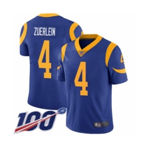 Youth Los Angeles Rams #4 Greg Zuerlein Royal Blue Alternate Vapor Untouchable Limited Player 100th Season Football Jersey