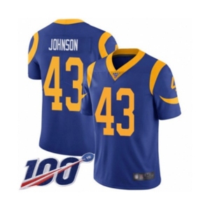 Youth Los Angeles Rams #43 John Johnson Royal Blue Alternate Vapor Untouchable Limited Player 100th Season Football Jersey